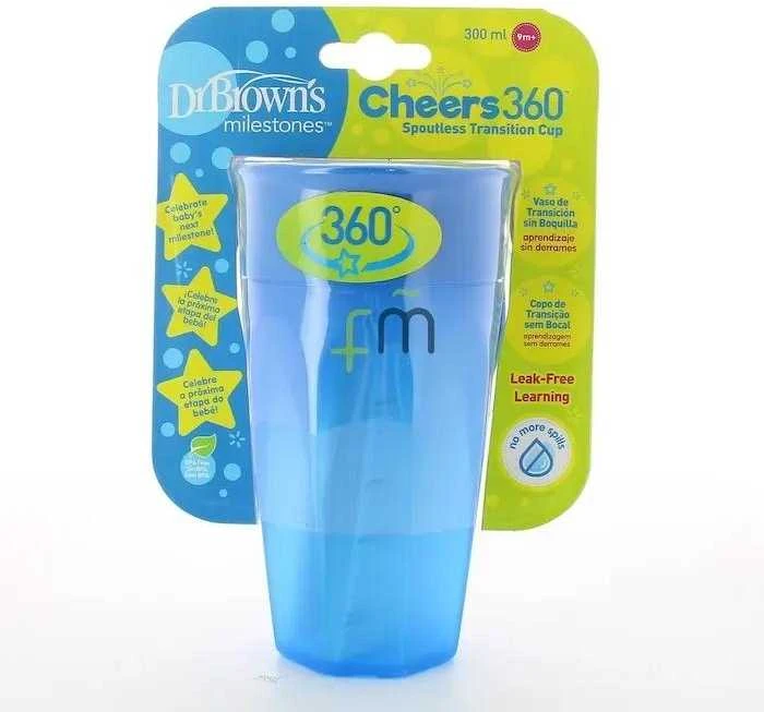 DR. BROWN'S 360 Tumbleris puodelis be snapelio, mėlynas, be rankenos, 300 ml