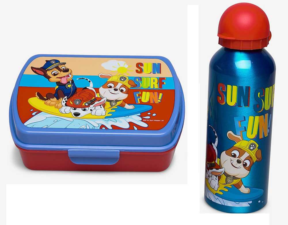 Kids Euroswan - Akcesoria licencyjne Aliuminio vandens butelis + Paw Patrol priešpiečių dėžutė
