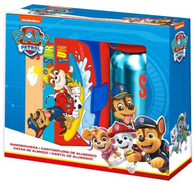 Kids Euroswan - Akcesoria licencyjne Aliuminio vandens butelis + Paw Patrol priešpiečių dėžutė