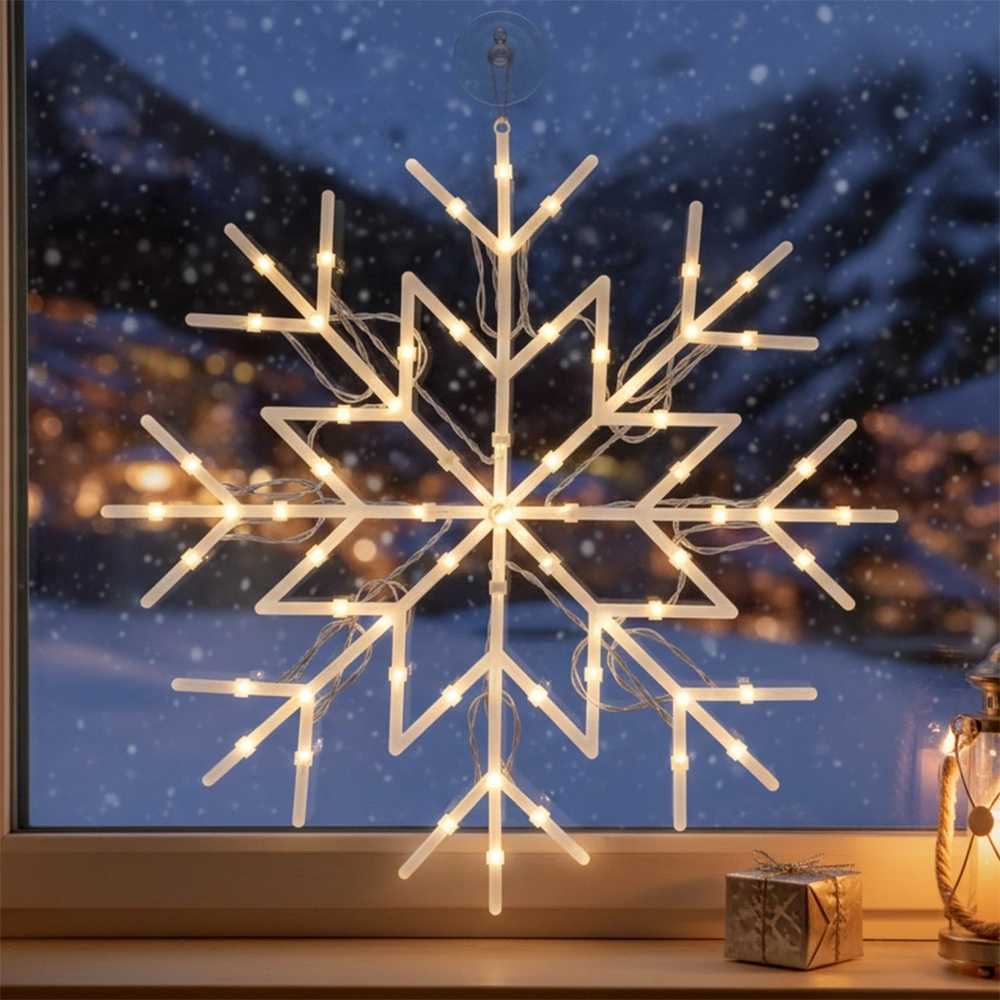 Apšviesta dekoratyvinė langų dekoracija Sniego kristalas 35x35 cm - Kalėdų apšvietimas