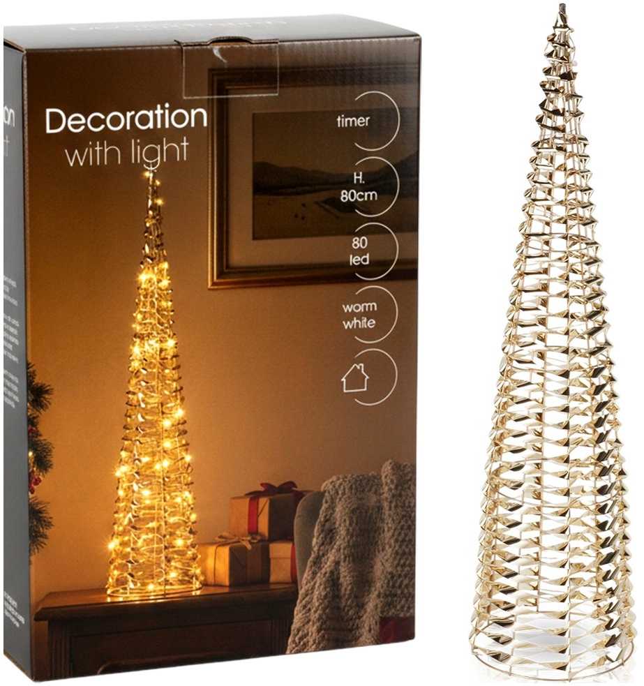 Apšviestas Kalėdų medis 80 cm su 80 LED - Auksinė dekoracija
