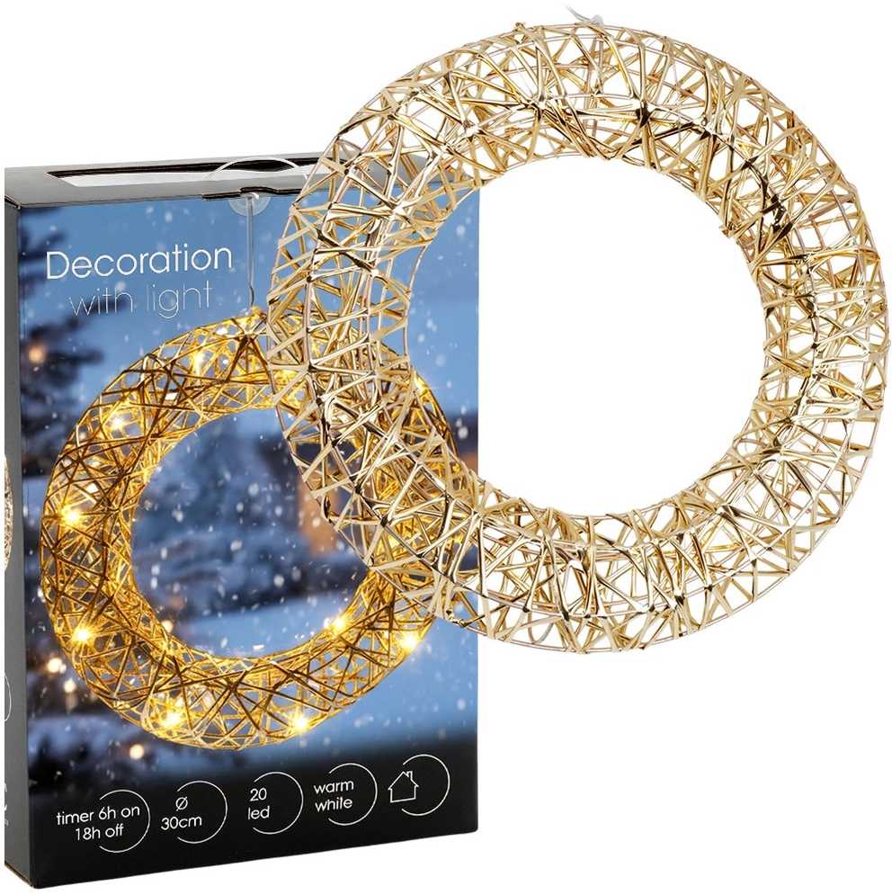 None Apšviestas kalėdų vainikas 30 cm su 20 LED