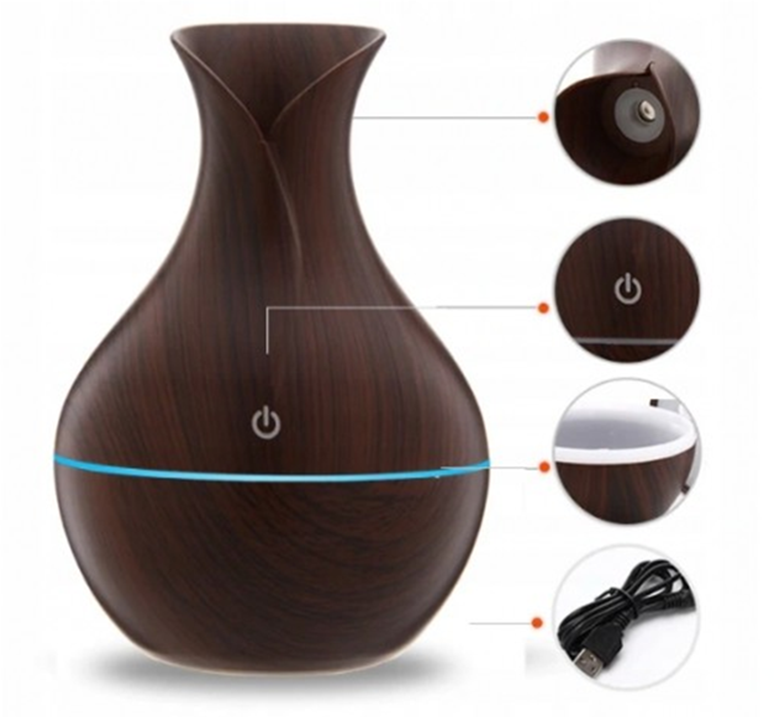 Oro drėkintuvas su aromaterapijos funkcija, RGB apšvietimu ir USB maitinimu, 200 ml