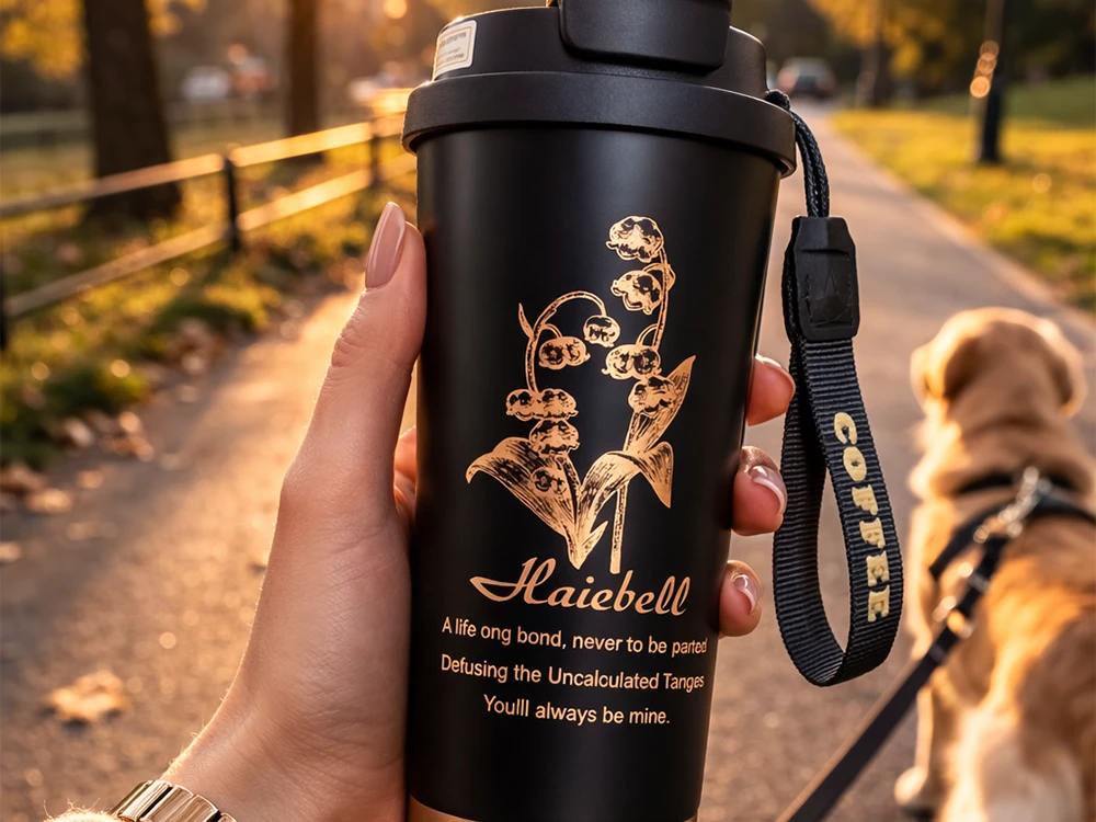Aukštos kokybės termo puodelis su šiaudeliu, 530 ml, plienine rankena