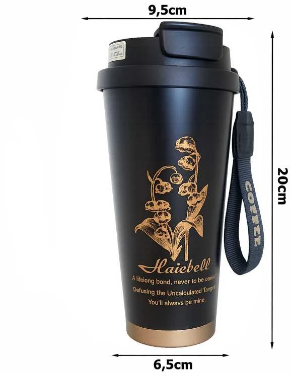 Aukštos kokybės termo puodelis su šiaudeliu, 530 ml, plienine rankena