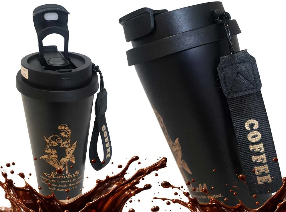 Aukštos kokybės termo puodelis su šiaudeliu, 530 ml, plienine rankena