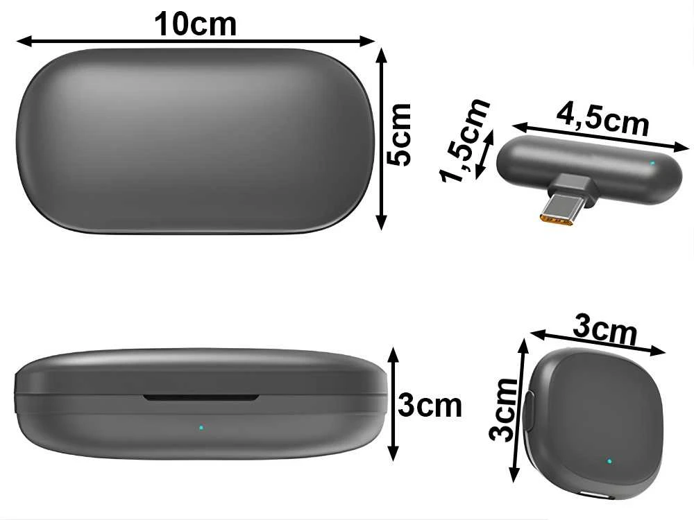 Ausinės 2 vnt. Belaidžių mikrofonų, skirtų „Iphone“ telefonui ir kompiuteriui su usb-c jungtimi
