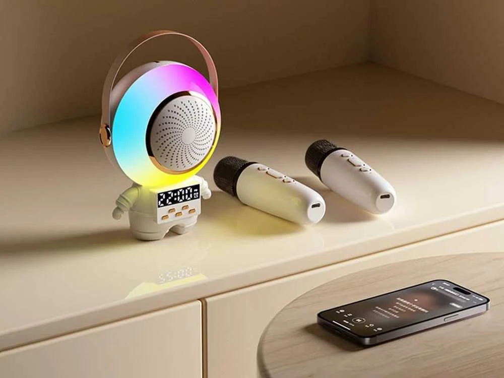 Belaidis karaoke garsiakalbis su Bluetooth ir 2 mikrofonais