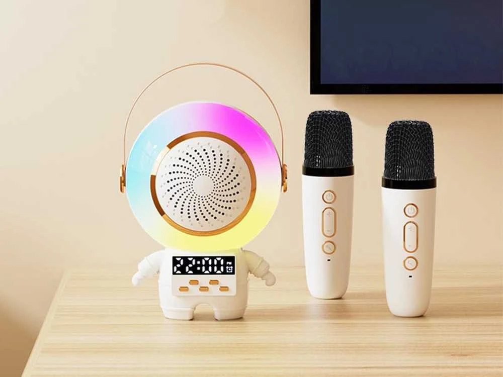 Belaidis karaoke garsiakalbis su Bluetooth ir 2 mikrofonais