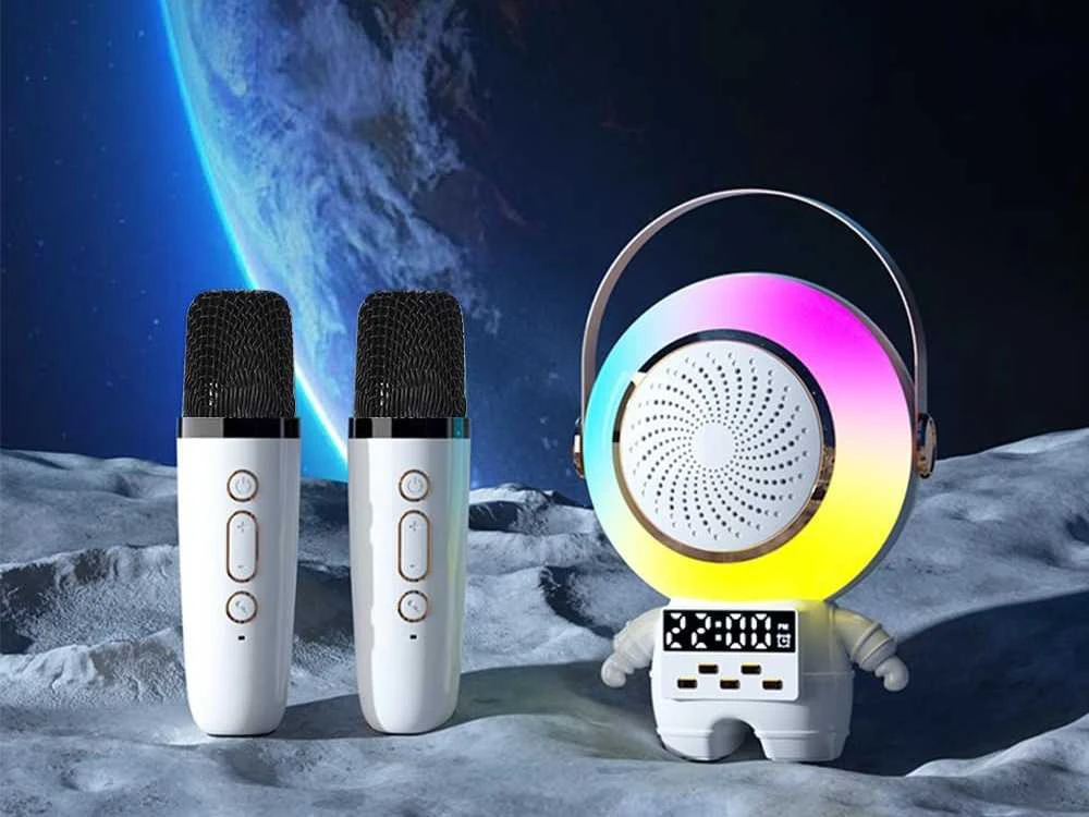 Belaidis karaoke garsiakalbis su Bluetooth ir 2 mikrofonais
