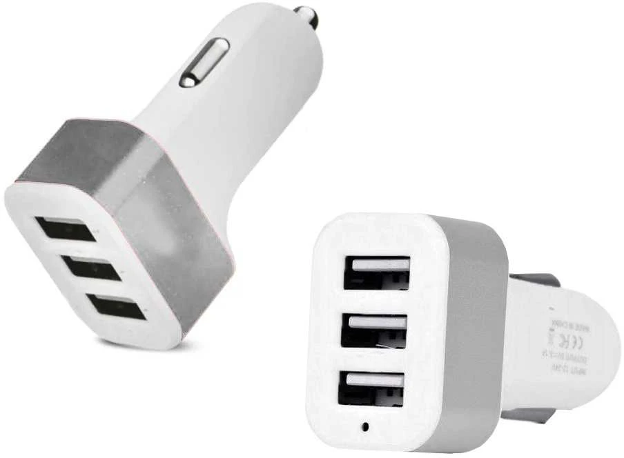 Automobilinis įkroviklis 3xUSB, baltai sidabrinis