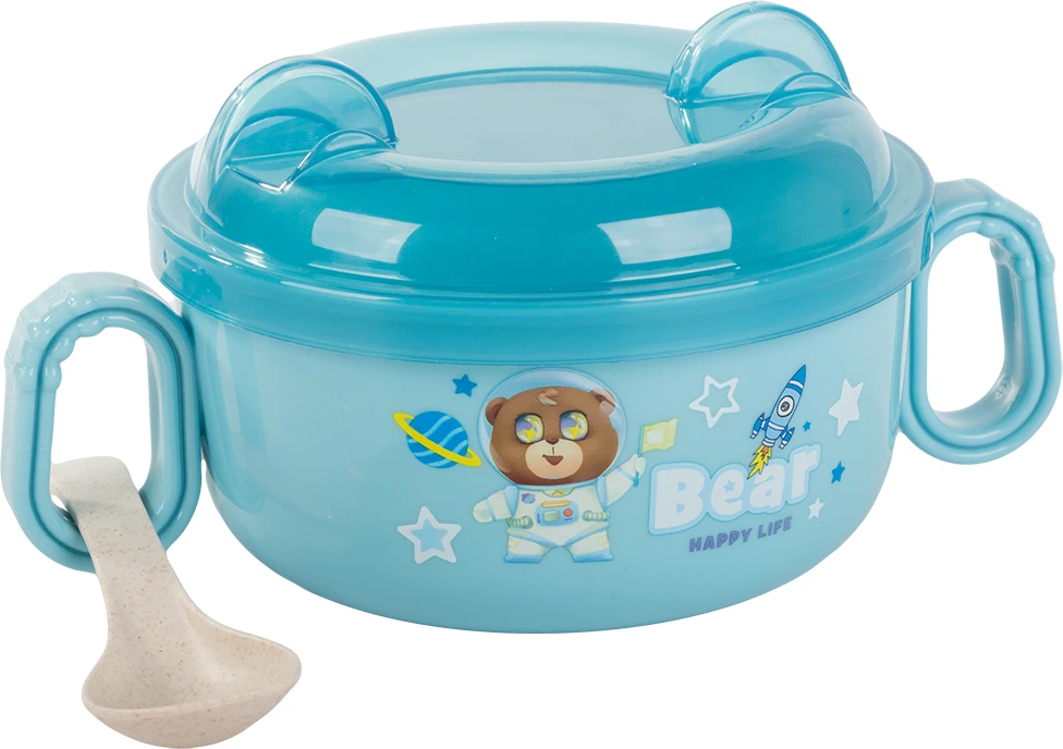 Vaikiškų indų rinkinys su dangteliu ir šaukšteliu, 600 ml
