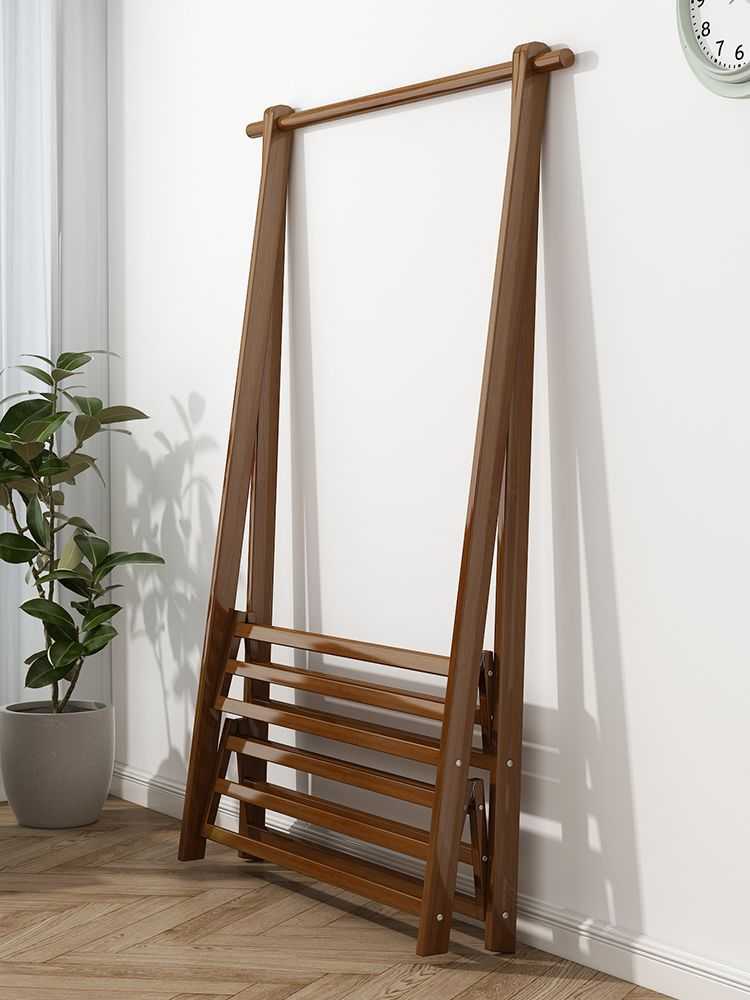 Bambukinis stovas rūbams ir 2 lygiais lentynų, ilgis 116 cm
