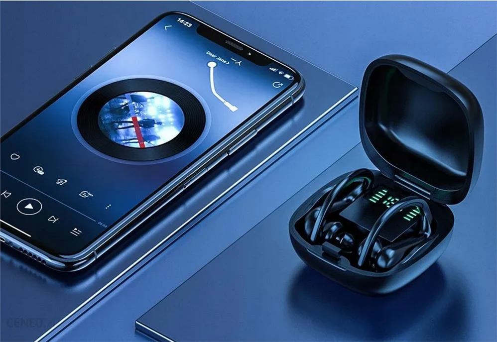 Bluetooth belaidės sportinės ausinės bėgimui, dėvimos ant ausų
