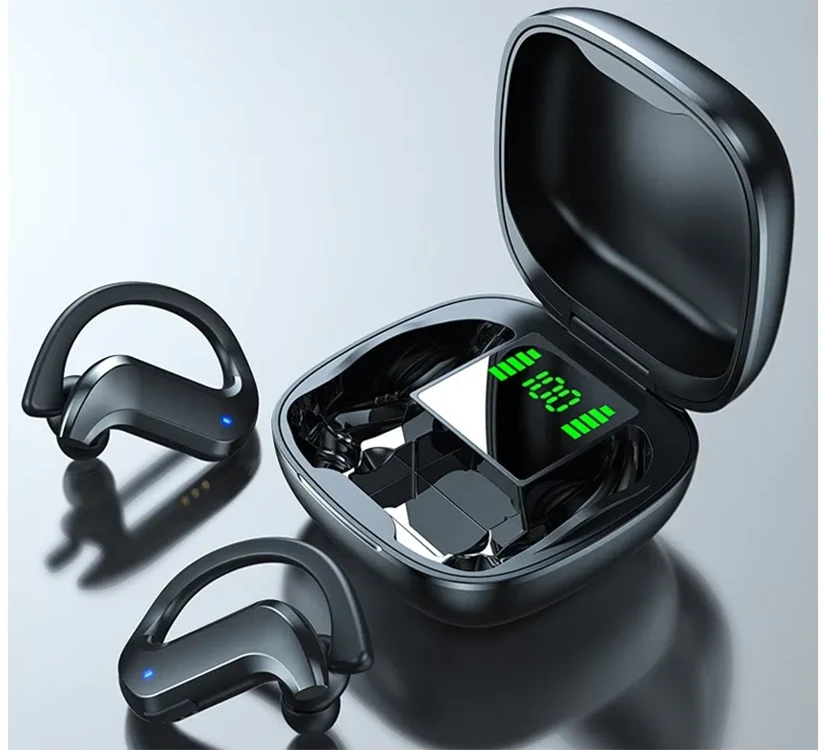 Bluetooth belaidės sportinės ausinės bėgimui, dėvimos ant ausų