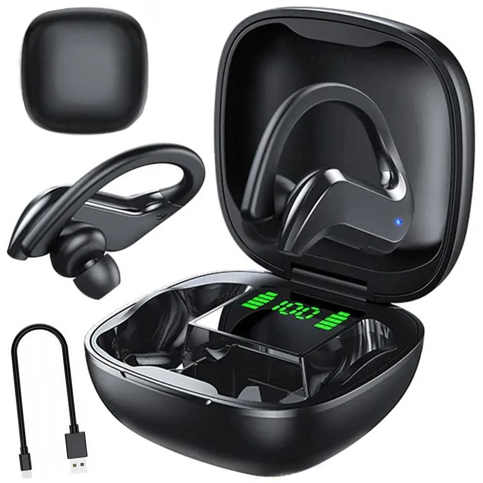 Bluetooth belaidės sportinės ausinės bėgimui, dėvimos ant ausų