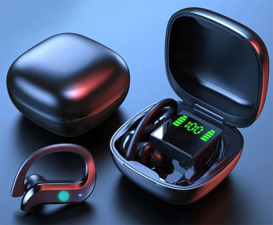Bluetooth belaidės sportinės ausinės bėgimui, dėvimos ant ausų