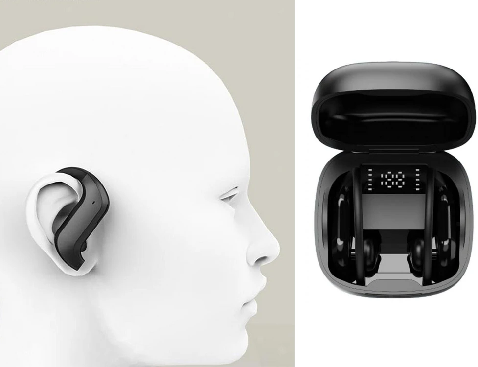 Bluetooth belaidės sportinės ausinės bėgimui, dėvimos ant ausų