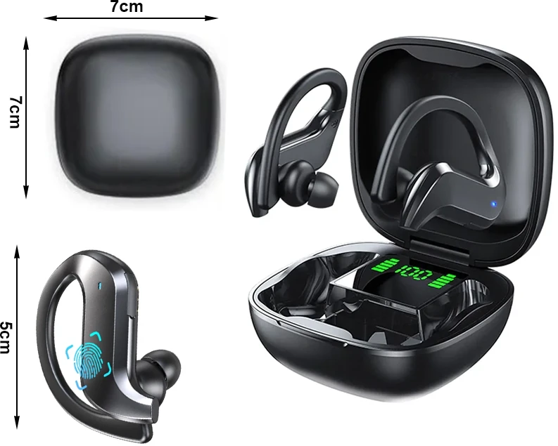 Bluetooth belaidės sportinės ausinės bėgimui, dėvimos ant ausų