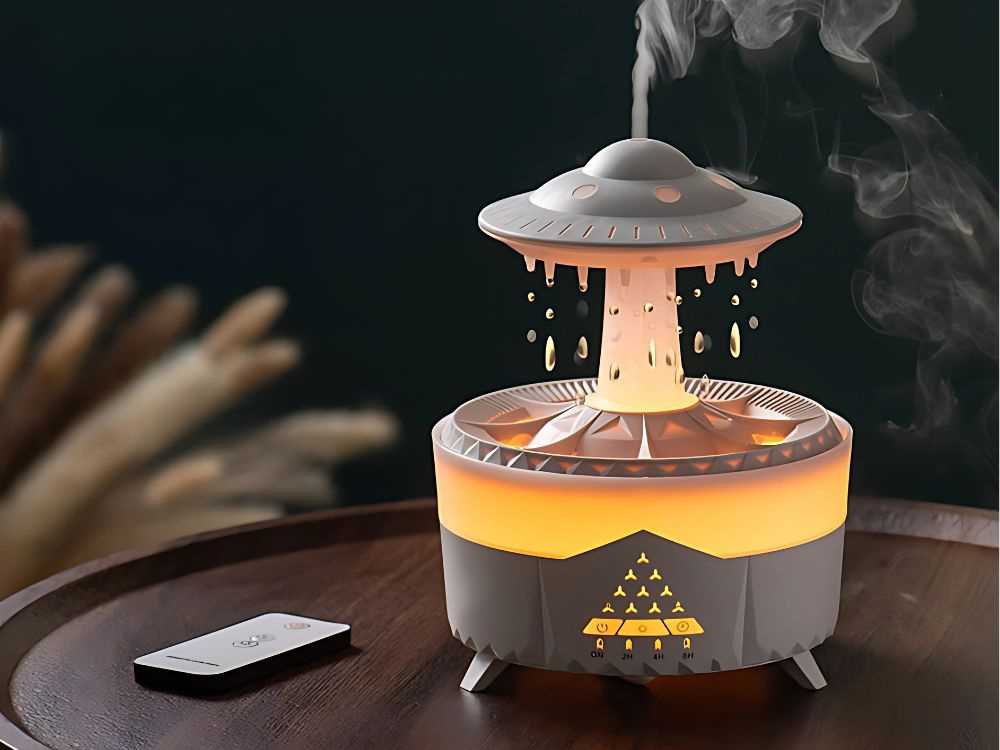 Oro drėkintuvas su aromaterapija ir LED apšvietimu, 350 ml, baltas