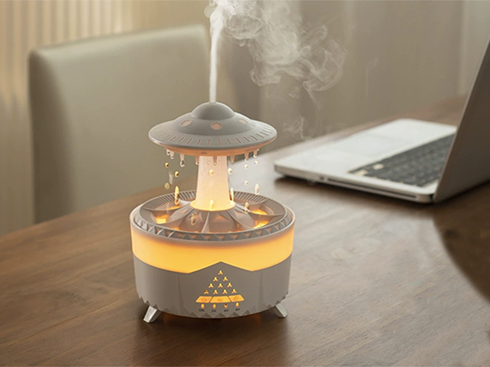 Oro drėkintuvas su aromaterapija ir LED apšvietimu, 350 ml, baltas