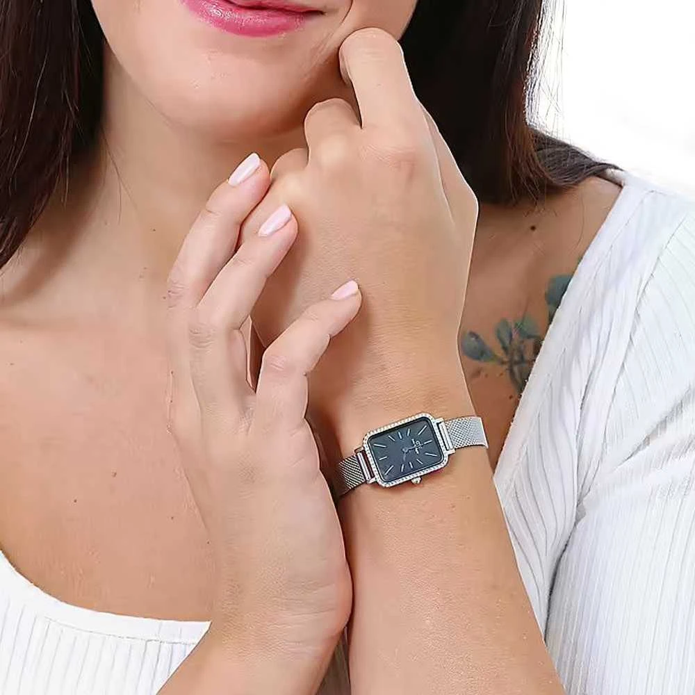 Moteriškas laikrodis DANIEL WELLINGTON Quadro Sidabrinis Mesh DW00100667 + BOX (zw519k)