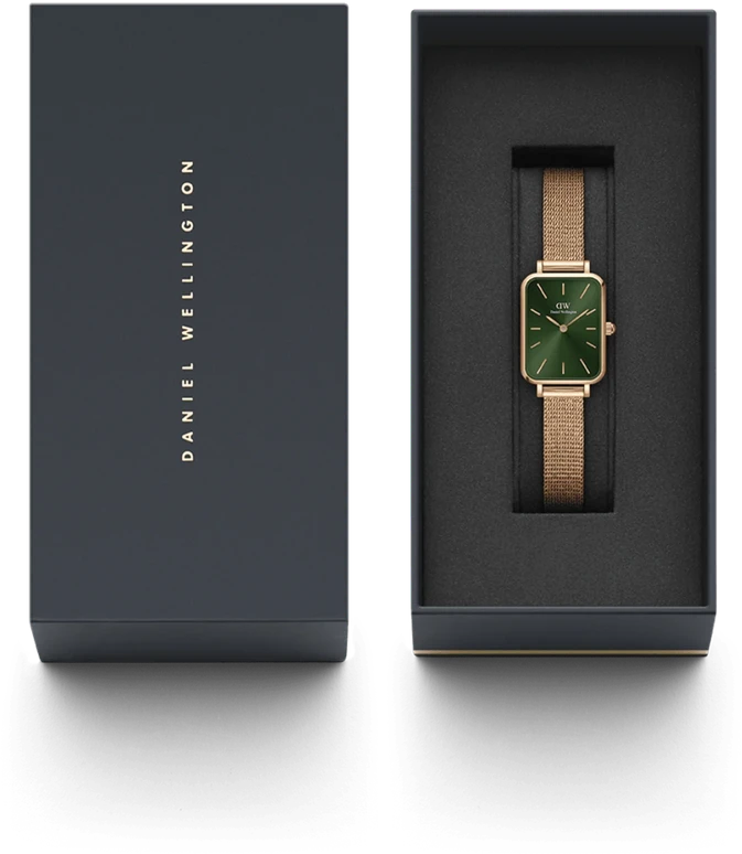 Moteriškas laikrodis DANIEL WELLINGTON Quadro Pressed Melrose Emerald 20mm DW00100445+ DĖŽUTĖ (zw505n)