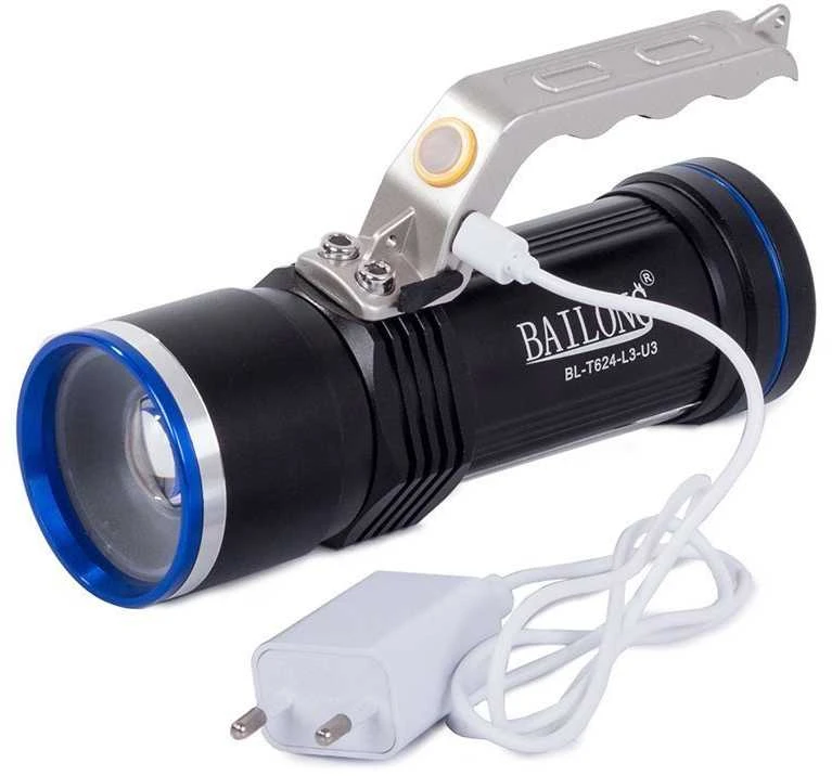 Prožektorius Bailong T624 su CREE XM-L T6 dioda ir COB šviesos funkcija