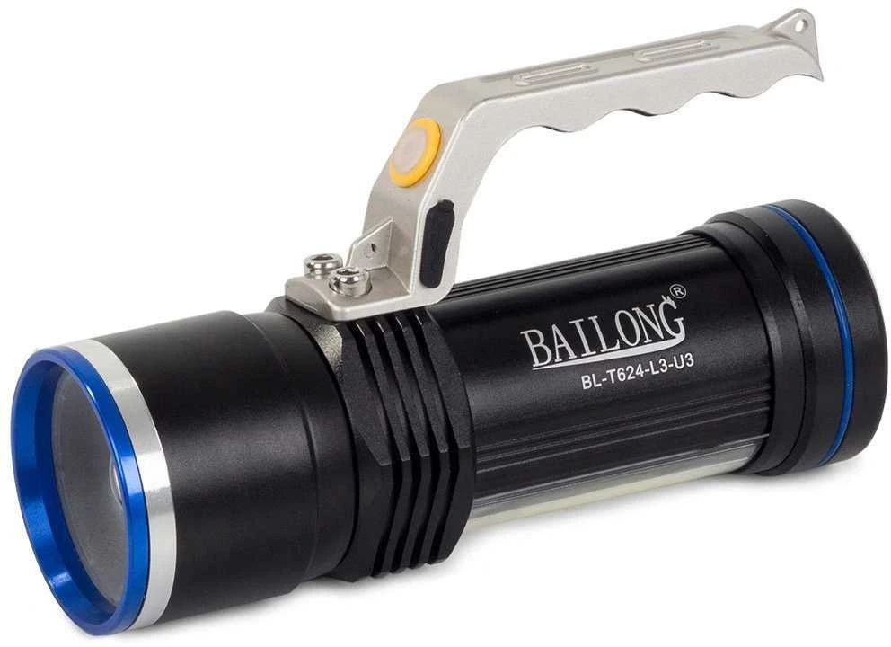 Prožektorius Bailong T624 su CREE XM-L T6 dioda ir COB šviesos funkcija