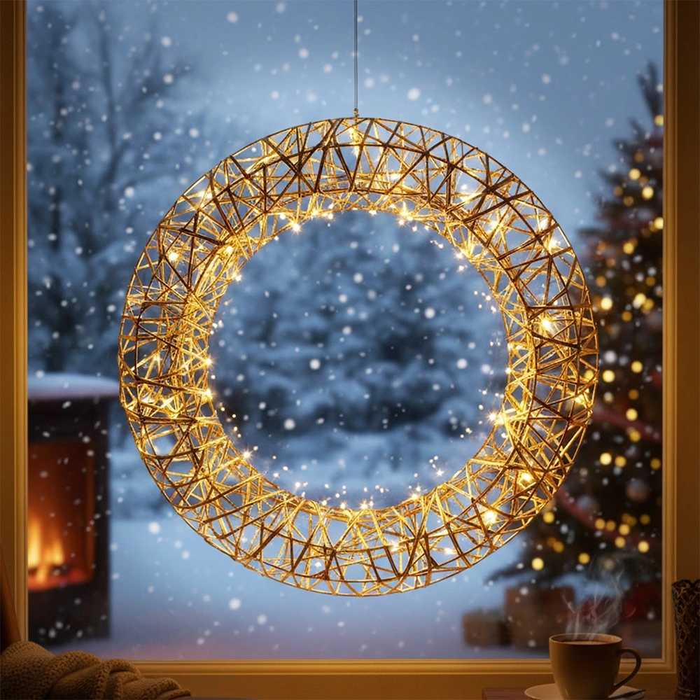 Dekoratyvinis Kalėdų vainikas 40 cm - Auksinis LED apšvietimas
