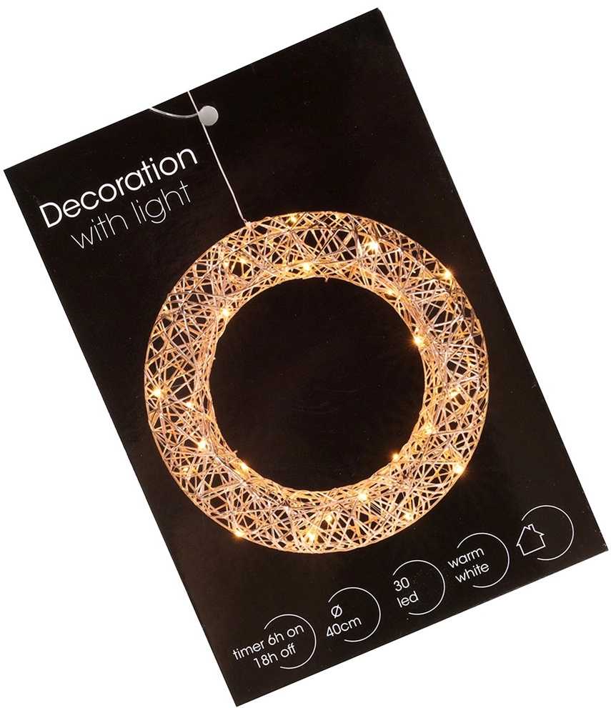 Dekoratyvinis Kalėdų vainikas 40 cm - Auksinis LED apšvietimas