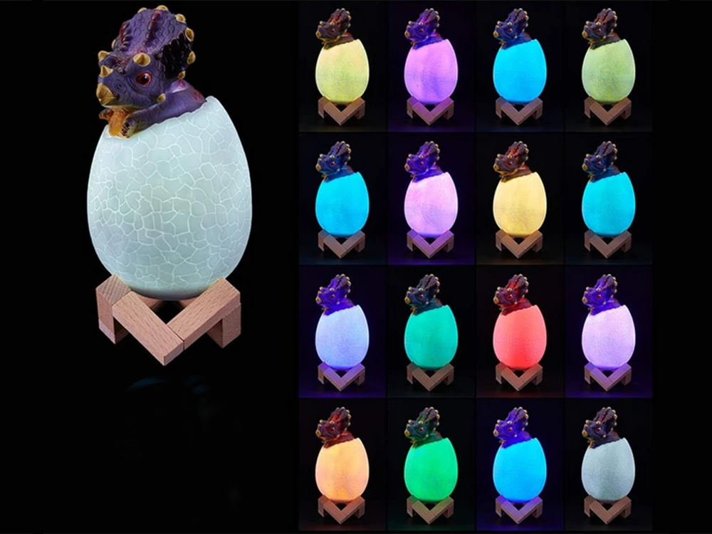 Naktinė lempa Triceratops kiaušinis RGB LED
