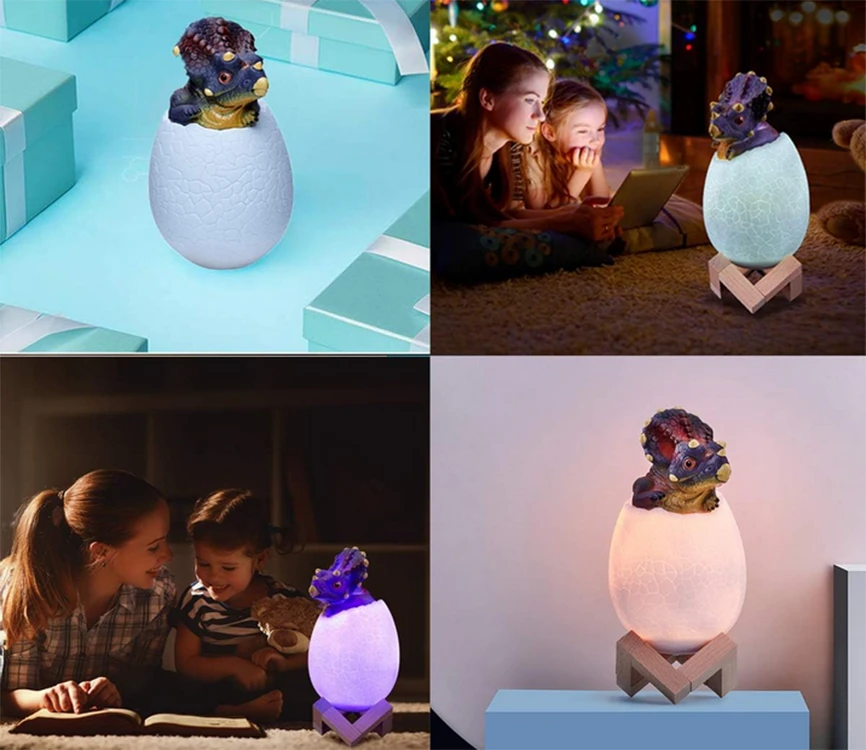 Naktinė lempa Triceratops kiaušinis RGB LED