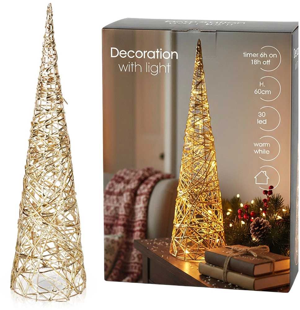 Dirbtinis Kalėdų medis 60 cm su LED apšvietimu, šiltai baltas