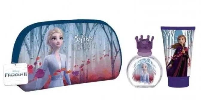 Disney Frozen II vaikiškos kosmetikos rinkinys (EDT tualetinis vanduo, 50 ml + dušo želė, 100 ml + kosmetinė)