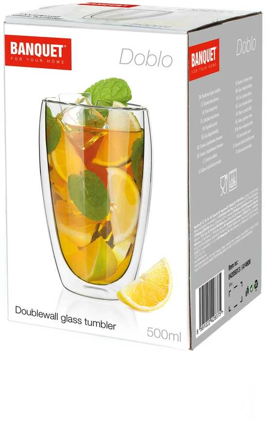 Banquet Stiklinis puodelis be ąselės, dvigubomis sienelėmis 1vnt 500ml "Doblo"