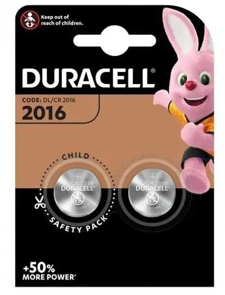 "Duracell" ličio mygtukinė baterija 3V 2016 DL/CR2016 2 vienetai