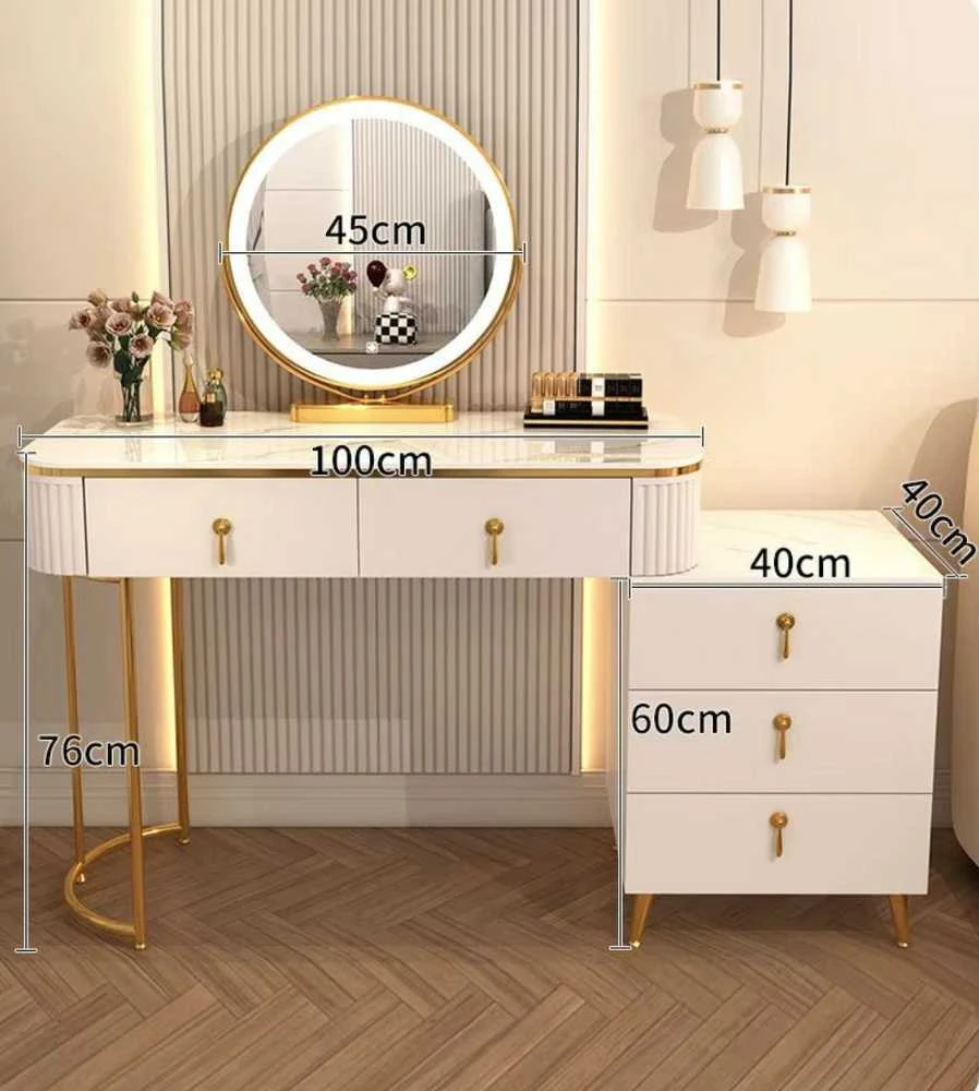 Elegantiškas kosmetinis stalas su LED veidrodžiu VERDIRO Baltas