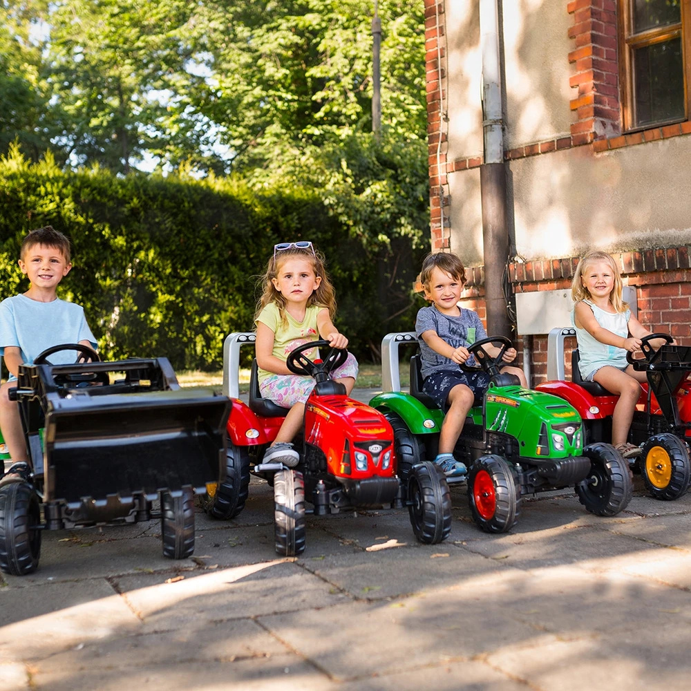 Pedalinis traktorius FALK Raudona Supercharger su priekaba atidaromas