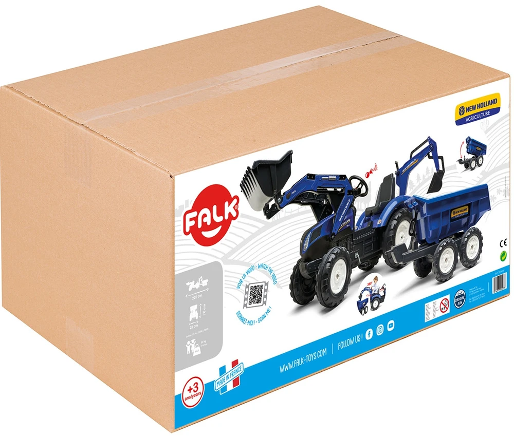 Pedalinis traktorius FALK New Holland su priekaba mėlynas