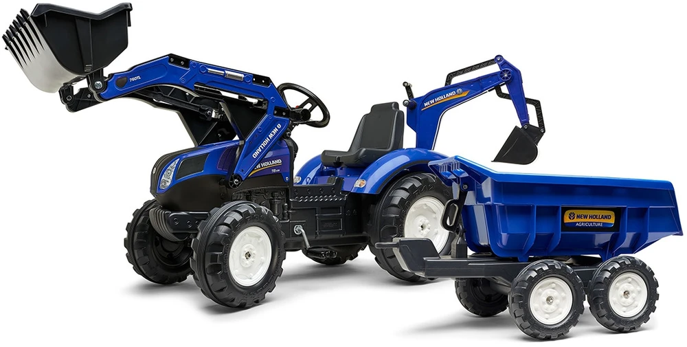 Pedalinis traktorius FALK New Holland su priekaba mėlynas