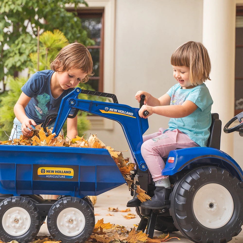 Pedalinis traktorius FALK New Holland su priekaba mėlynas