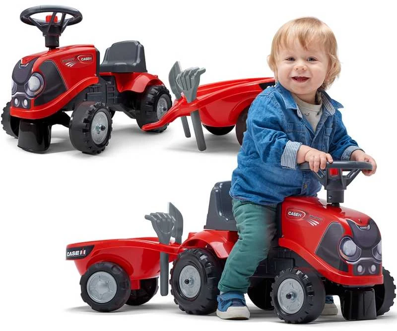 FALK Traktorius Baby CASE IH su Priekaba Raudonas