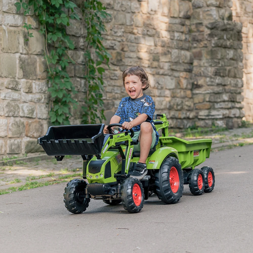 FALK pedalinis traktorius Claas Avec žalias su priekaba