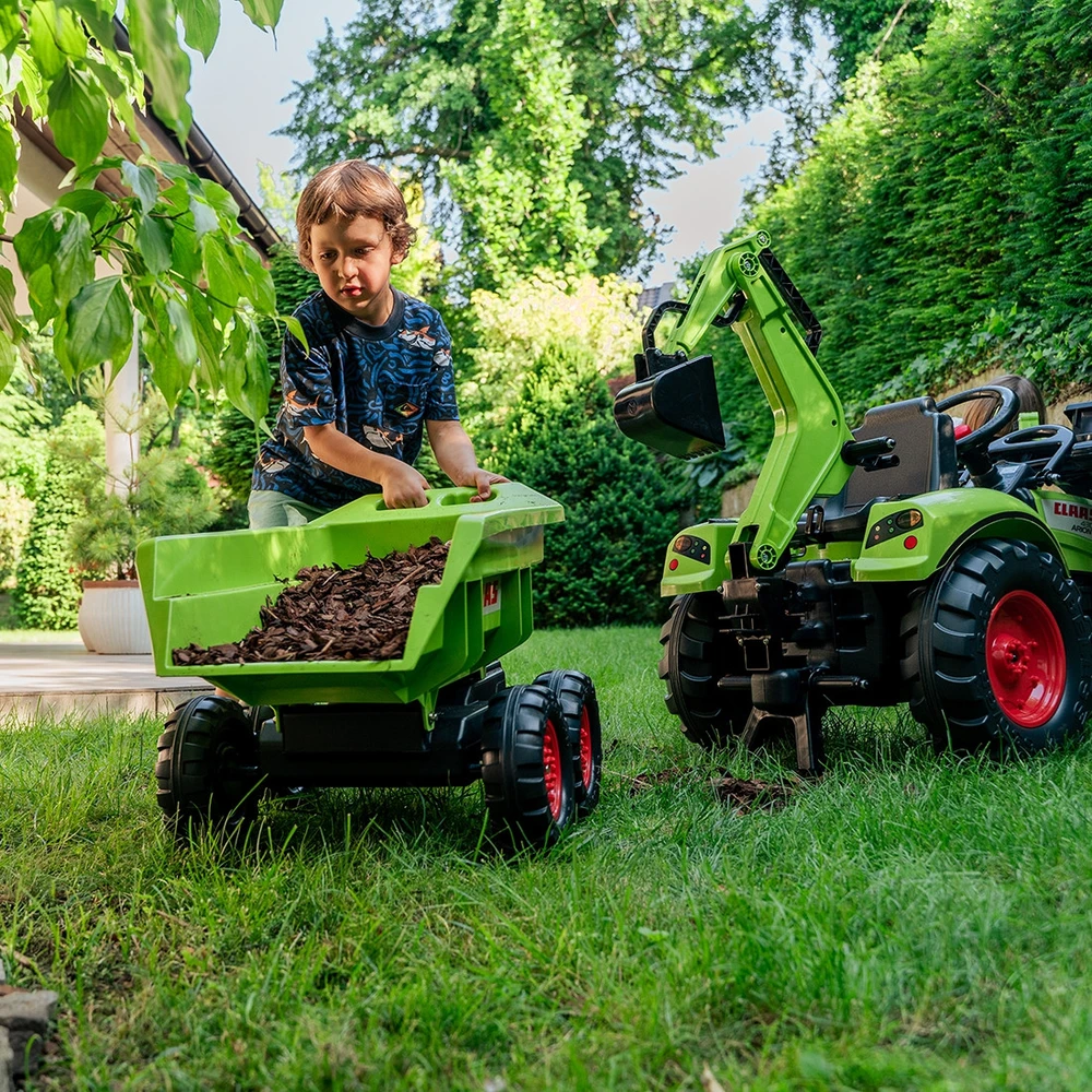 FALK pedalinis traktorius Claas Avec žalias su priekaba
