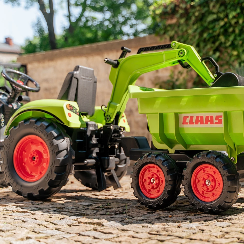 FALK pedalinis traktorius Claas Avec žalias su priekaba