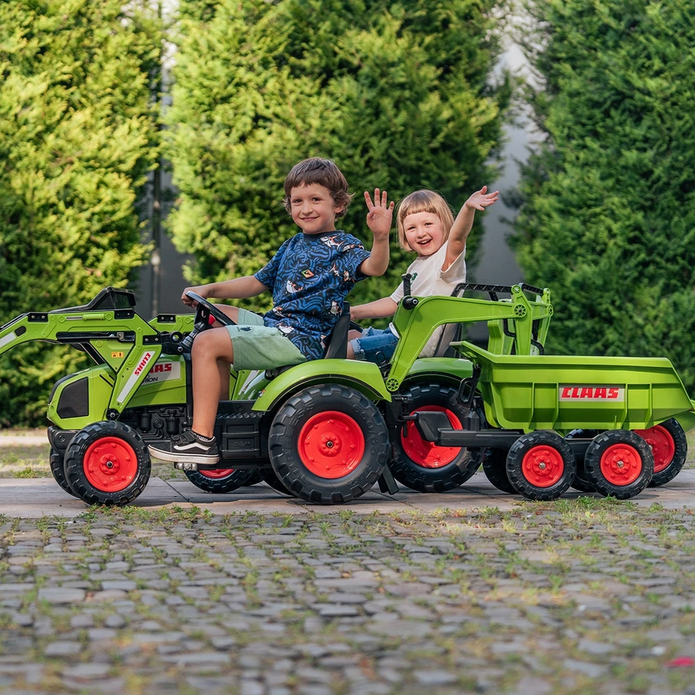 FALK pedalinis traktorius Claas Avec žalias su priekaba