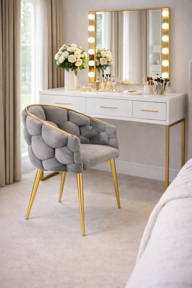 FERTONE Prabangi Velvetinė Kėdė, Pilka Valgomojo/Living Room