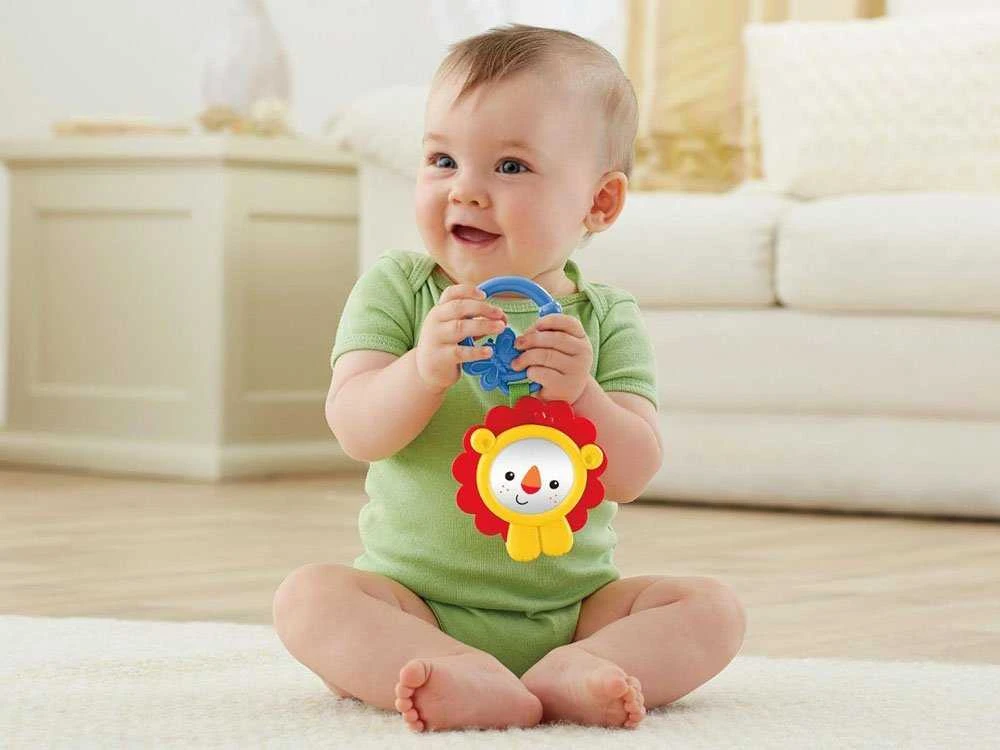Fisher Price liūtas su veidrodėliu kūdikio rankose