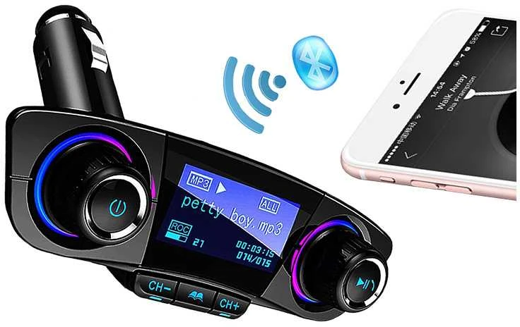 FM siųstuvas su Bluetooth USB 5.0, 8 funkcijos